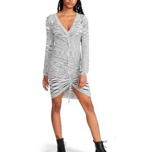 NWOT Steve Madden Black White Knit V-Neck Rouched Long Sleeve 2X Dress